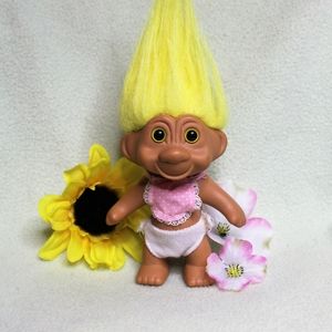 Vintage 90's Troll Doll in baby outfit